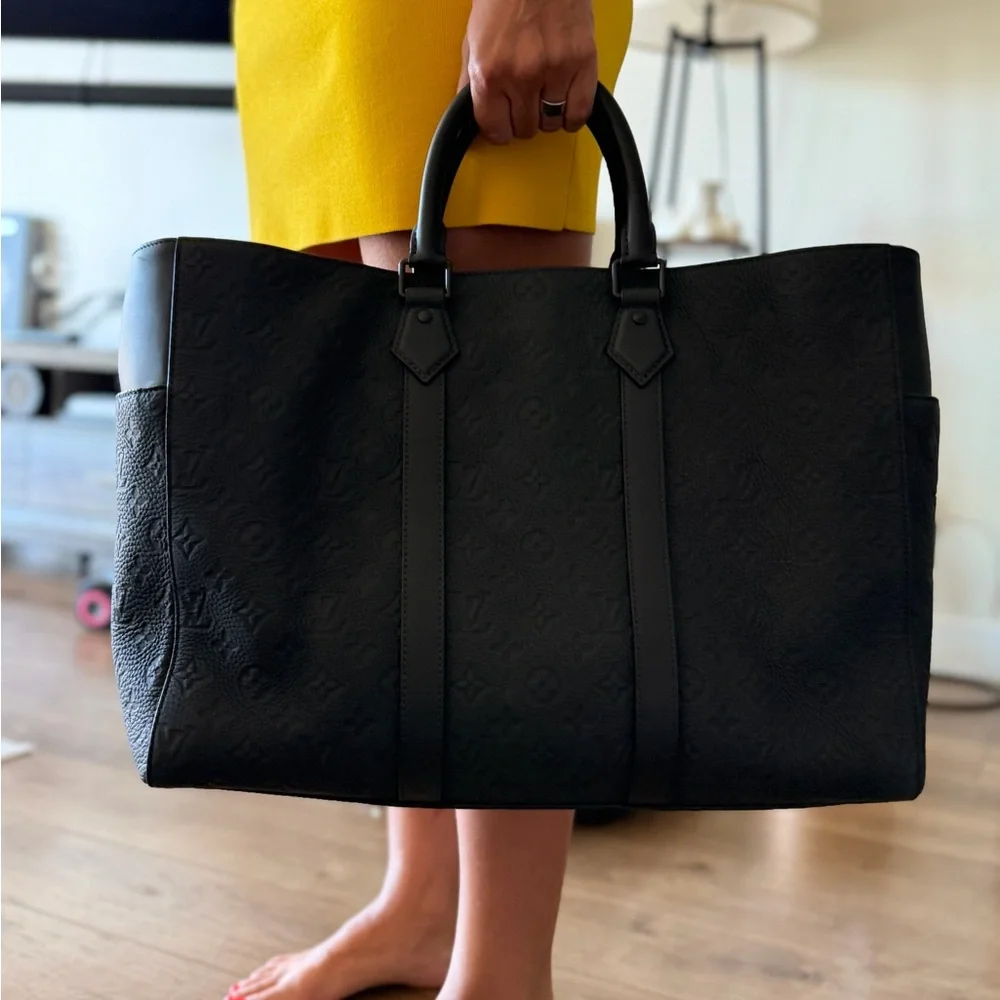 Louis Vuitton Black Embossed Leather Briefcase Tote